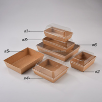 Emballage de boîte à sushi blanc et kraft avec couvercles supérieurs transparents