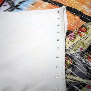 Streetwear di grandi dimensioni tessuto di spugna francese stampa digitale Vintage Crackle strass Design t-shirt bianche tagliate tagliate - Product Image 4