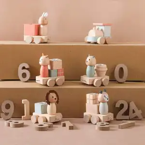 New Design Multi-Function Candle Children'S Cake Decoration Birthday Party Dress Up Toy Track Set Wooden Birthday Trains Toy