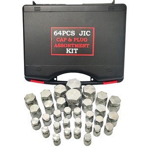 Conectores JIC 37 Galvanizados Resistentes, Paquete de 64 Piezas °   Kit de Tapones para Reparación de Máquinas Hidráulicas Pequeñas - Product Image 1