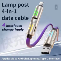 Cable de teléfono móvil de carga súper rápida de 240W 4 en 1 Conector de rotación de 180 grados luminoso USB C a tipo C 1,2 M Cable de cargador