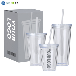 Botella de Agua Reutilizable de Doble Pared con Logotipo Personalizado, 12oz, 16oz, 22oz, Vaso de Plástico Transparente para Jugo y Hielo con Pajita y Tapa, para Promociones - Product Image 2