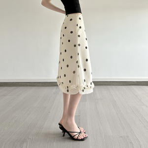 Elegante Falda larga de longitud media con estampado de puntos de estilo inglés para mujer, alta moda informal con hongos simples comestibles para otoño - Product Image 5