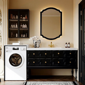 Mueble de Baño Integrado de Estilo Francés de Alta Gama, Retro, para Balcón, de Roble y Piedra Sinterizada, con Lavadora Integrada, Combinación de <span class=keywords><strong>Inodoro</strong></span> y Encimera de Piedra - Product Image 3