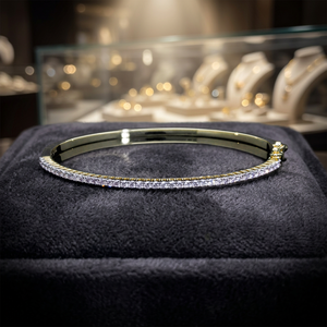 Elegant Women's 14K Yellow Gold Rhodium Plated Symmetrical <b>Bangle</b> <b>Bracelet</b> Sparkling 1.07CTW Natural Brilliant Cut Party - Product Image 4