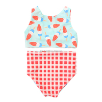 Ropa de playa personalizada OEM de verano con estampado de estilo occidental para niños, ropa de baño de una pieza con volantes para niñas, ropa de baño de Boutique