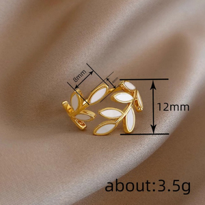 Anello Regolabile con Foglia e Smalto Marquise per Donne, Elegante Gioiello da Dito alla Moda - Product Image 4