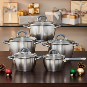 Ensemble de casseroles et poêles en acier inoxydable extensible 10 pièces, design nid d'abeille, poignées métalliques amovibles, compatible lave-vaisselle et four - Product Image 1