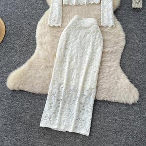 Ensemble 2 pièces pour femmes, chemisier en dentelle de qualité supérieure et <span class=keywords><strong>jupe</strong></span> <span class=keywords><strong>crayon</strong></span> <span class=keywords><strong>taille</strong></span> <span class=keywords><strong>haute</strong></span> - Product Image 5