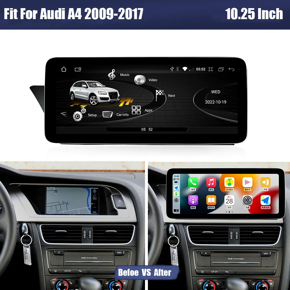Draadloze Carplay Android 12 Auto Multimedia Scherm Voor Audi A4 B8 A5 2009-2017 Gps Navi Stereo Wifi 4G Sim Google Playstore