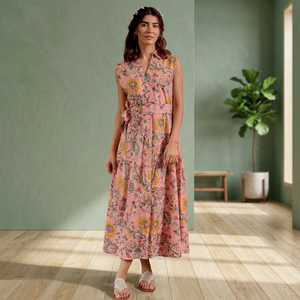 Vestido Midi sin Mangas con Cuello en V y Estampado Floral al por Mayor, Estilo Bohemio, Ropa Casual de Verano - Product Image 3