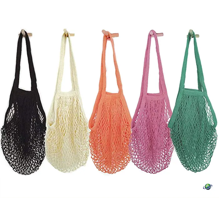 Reusable Colorful Net Pocket Large Capacity Tote bag Mesh Shopping Handbag Cotton Mesh Grocery Bag