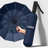 Parapluie pliant compact personnalisé avec logo, 25 pouces, automatique, 12 baleines en fibre de verre, multi-baleines, anti-tempête, coupe-vent, en tissu pongé 210T