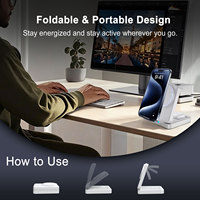 Station de charge sans fil magnétique portable pour écouteurs, montre et téléphone, compatible iPhone, iWatch et AirPods, pliable 3 en 1