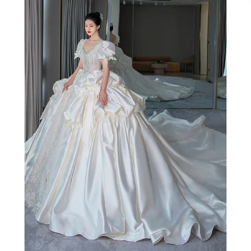 Солнечное атласное главное свадебное платье 2023 новая невеста высококачественное платье для поезда милые свадебные платья