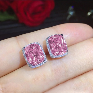 Orecchini a perno quadrati rosa da donna, gioielli per le orecchie alla moda con pavé completo scintillante - Product Image 1