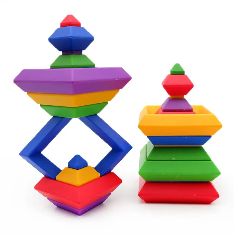 Nursery Kids Educational 15pcs Assembled Blocks Early Education Magic Tower 3d Stacked Pyramid Blocks For Sale