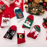 Chaussettes douillettes en polaire corail imprimées Père Noël, bonhomme de neige et flocons de neige pour femmes, idéales pour les fêtes de Noël, vente en gros