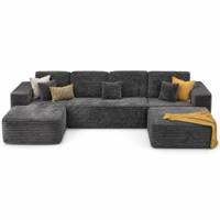 Ensemble de canapé modulaire moderne en forme de L avec chaise longue et ottoman en velours côtelé anthracite, idéal pour appartement et hôtel, garni d'éponge