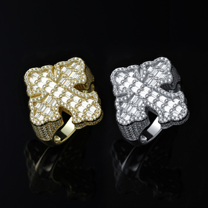 남녀공용 명품 힙합 지르콘 반지 14K 금도금 황동 합금 큰 원형 스톤 - Product Image 1