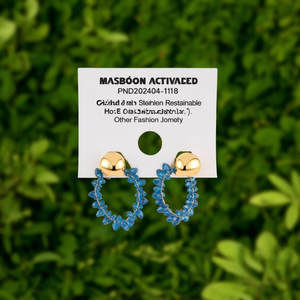 PND202404-1118 Gold Plated Stainless Steel <b>Blue</b> <b>Bead</b> Hoop Earrings Sustainable Resistant Fashion Jewelry - Product Image 3