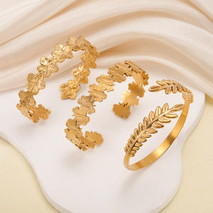 Bracelet jonc tendance en acier inoxydable plaqué or 18 carats en forme de feuille d'olivier <span class=keywords><strong>Michu</strong></span> Love and Peace pour femmes et hommes - Product Image 3