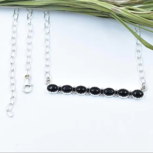 Collier en onyx noir et argent sterling fait à la main avec chaîne réglable de 18 pouces, argent sterling unisexe - Product Image 1