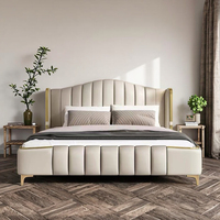 Neues Produkt: Maßgefertigtes, leicht luxuriöses, minimalistisches Doppelbett aus echtem Leder mit verstellbarem Massivholzrahmen im neuen chinesischen Modern-Stil