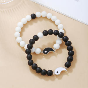FanYue Fashion Personality Agate Tai Chi Bracelet Set <strong>Black</strong> and White Yinyang Tai Ji Couple <strong>Beaded</strong> Bracelet Set - Product Image 3