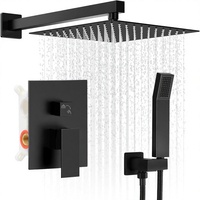 Juego de grifería de ducha negra de pared con rociador de lluvia y de mano, válvula de equilibrio de presión, mezclador oculto de 10 pulgadas