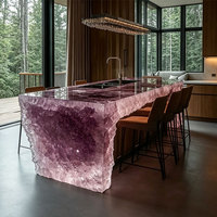 Table d'îlot de cuisine moderne de luxe en résine époxy transparente irrégulière, comptoir de bar lumineux en cristal pour salle à manger de villa