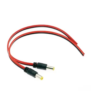 DC hitam merah jantan 5.5x2.1mm Jack barel ke kabel kawat lapis ujung kosong terbuka bergaris
