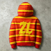 Y2K Gestreifter Kunstfell-Hoodie mit Reißverschluss, Unisex, Leopardenfutter, Patch-Logo, Nietenbesetzte Manschetten, Streetwear, Herbst, Oversized, Atmungsaktiv