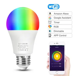 Lâmpada de luz inteligente led eua 9w 12w e26 e27 b22, multicolor, regulável, wi-fi, compatível com alexa e google home