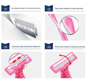Goodmax nhà sản xuất chuyên nghiệp người phụ nữ trên khuôn mặt và cơ thể Máy cạo râu ba lưỡi mặt an toàn cạo râu dao cạo - Product Image 3