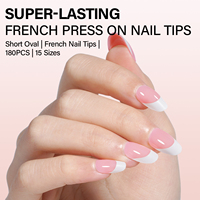 Faux ongles en acrylique en vrac, forme French Press, carrés, ovales, courts, avec pointe blanche, couvrance totale, rose, qualité salon, marque privée, OEM