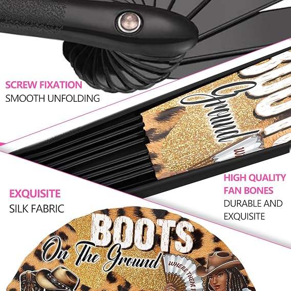 Boot Event Sample Leopard Print Boots on the Ground Folding Clack Fan, Cowboy Style Hand ...