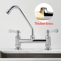 Robinet de lavabo commercial et industriel pour salle de bain et cuisine, en laiton chromé de haute qualité SS304, à double poignée, à montage sur comptoir, OEM ODM