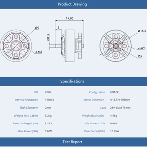 T-motor F1203 KV7000 FPV 2S ~ 3S Multicopter tanpa sikat Motor untuk <span class=keywords><strong>2</strong></span> " - 3" inci Quad-copter FPV - Product Image 5