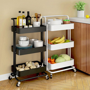 Factory Wholesales 3 Tier Metal Storage Trolley Removable <b>Rolling</b> Utility Organizer <b>Cart</b> With Handle Wheels Kitchen Storage Rack - Product Image 5
