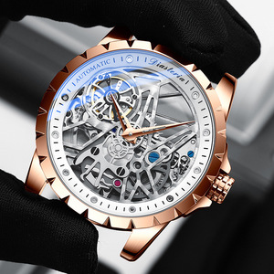 Men <b>Automatic</b> Skeleton Watch Silver Stainless Steel Case Black Leather Strap Luxury Mechanical Hollow Dial Fashion <b>Wristwatch</b> - Product Image 4