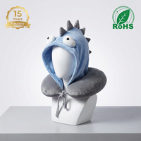 Coussin de voyage en forme de U avec capuche animale mignonne, support de nuque portable en mousse à mémoire de forme 2-en-1 pour enfants et adultes, idéal pour la sieste en avion