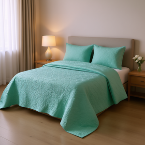 ชุดผ้านวมแบบกลับด้านได้ ขนาดทวิน/ทวินเอ็กซ์แอล ลายดอกไม้และเรขาคณิต สีเขียวทะเล ไส้ใยฝ้าย สำหรับใช้ในงานแต่งงาน โรงแรม - Product Image 2