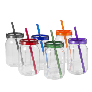 Factory custom cheap price round shape clear plastic mason jar wholesale promotion plastic container Cups with lid and straw