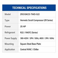 Compresseurs de réfrigération de climatiseur ZR310KCE-TFD-522 de ZR310KCE-TW7 ZR310KCE-TWD-524 ZR310KCE-TWD-523 ZR310KCE-TWD-522