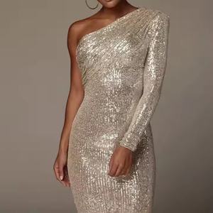 Robe de soirée élégante de haute qualité pour femme, sexy, asymétrique à une épaule, taille fine, à sequins et paillettes – Grande Vente - Product Image 1