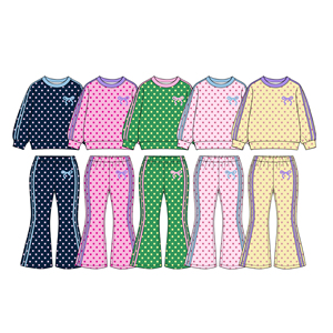 Conjunto de Ropa para Niñas Pequeñas, Sudadera con Lindos Puntos Coloridos, Pantalones a Rayas con Corte Acampanado, Pre-venta - Product Image 1