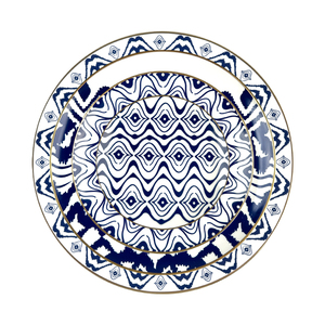 Vaisselle de restaurant en gros, service de table doré, assiettes en céramique bleues, ensembles d'assiettes - Product Image 1