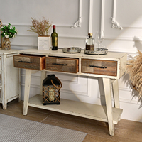 Table console en bois massif avec 3 tiroirs, style rustique farmhouse, meuble d'entrée pour salon, design antique, durable, montage facile