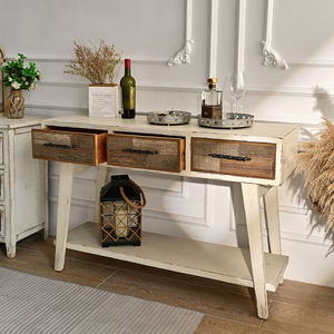 Table console en bois massif à 3 tiroirs, style rustique campagnard, design antique, durable, pour salon, salle à manger, entrée, hôtel - Product Image 2